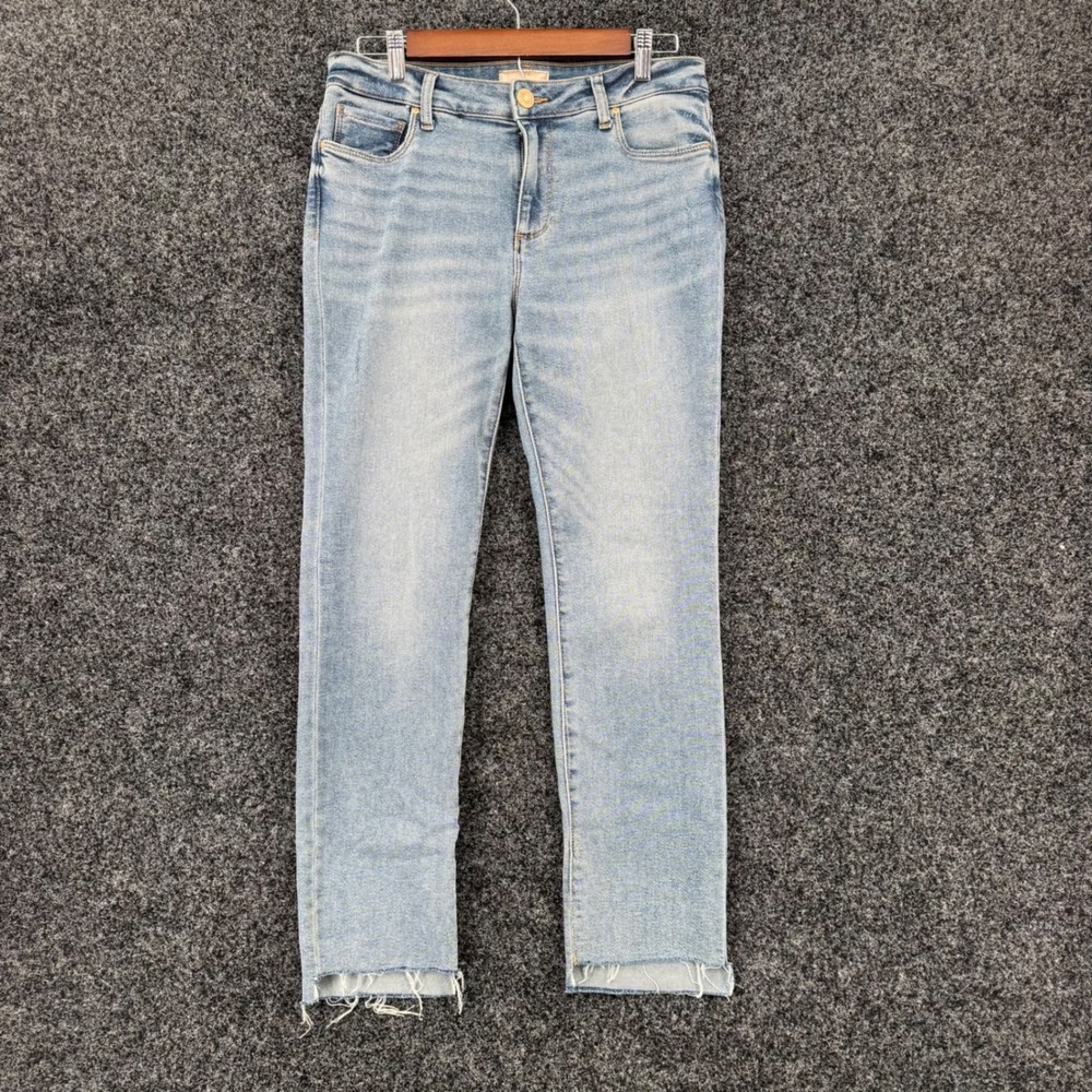 KUT from the Kloth Reese Ankle Straight Leg Jeans Light Wash Raw Hem Size 4